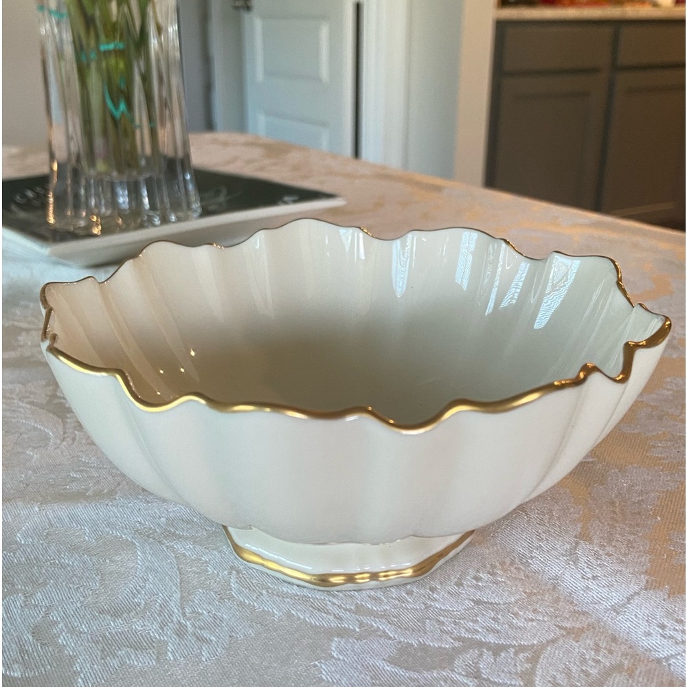 Lenox Vintage Symphony Footed Candy Dish/Bowl. Ivory with Gold Trim.